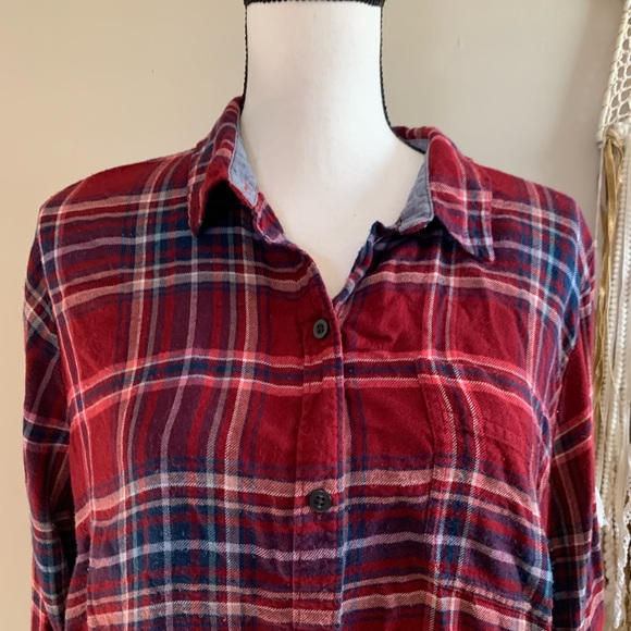 Lucky brand plaid long sleeve button down shirt slight high-low EUC - Picture 2 of 7